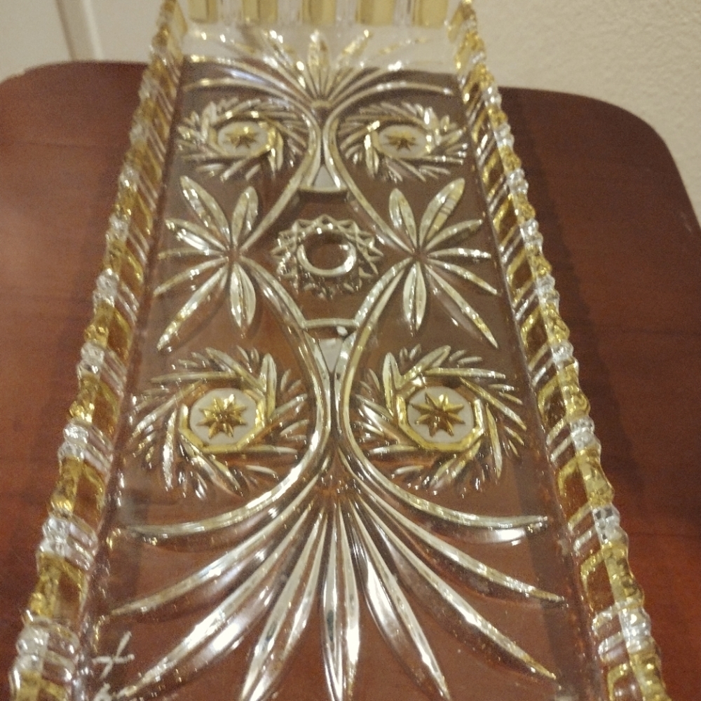 Cake plate Vintage Yellow cut Crystal
